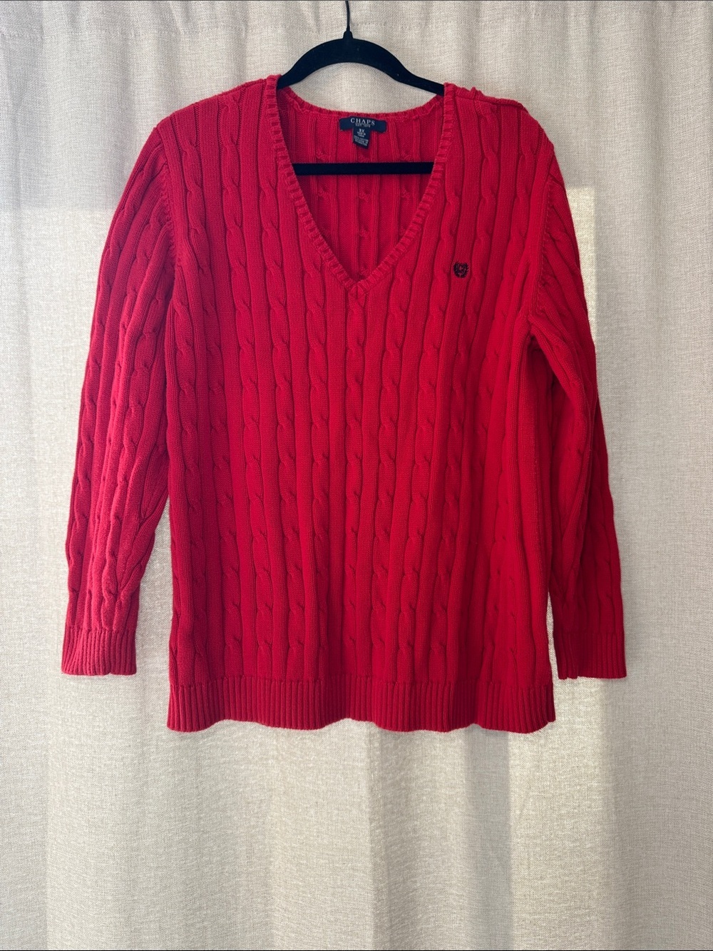Chaps Women's Classic Red Cable V-Neck Preppy Sweater Size 3X Plus Size